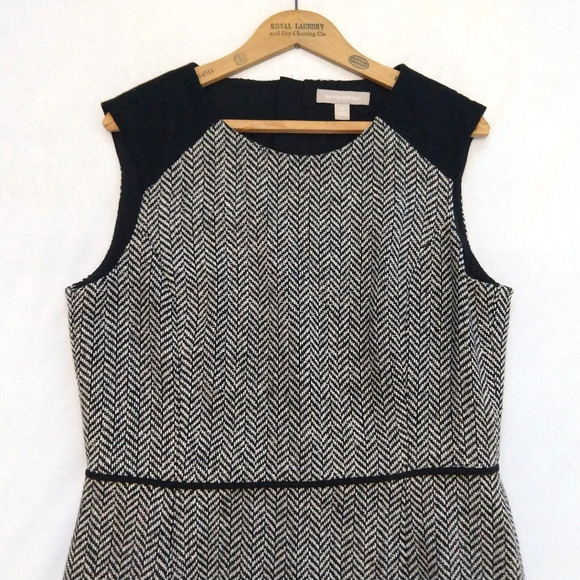 Banana Republic Tweed Sheath Dress Size 12 Black White Sleeveless Wool Career - Picture 3 of 9